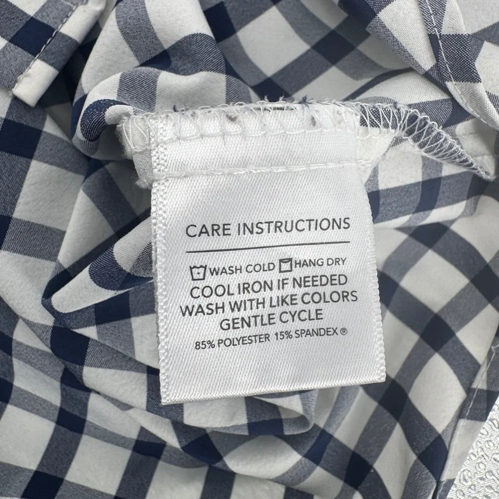Mizzen + Main Mens Performance Short Sleeve Gingham Shirt Navy White Classic M